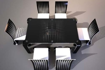 Krásný černo bílý, designem velmi vzdušný a kompaktní jídelní stůl se židlemi v soudobých moderních, hladkých a jednoduchých liniích. Foto: Yankoodesign.com